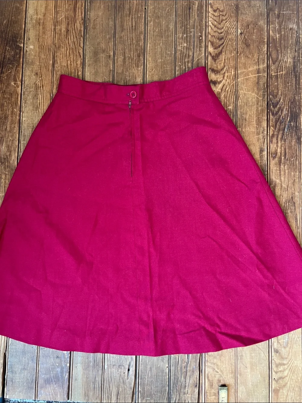 Women's vintage 70s Skirt A-Line knee length cotton Pocket Skirt Deep red size m